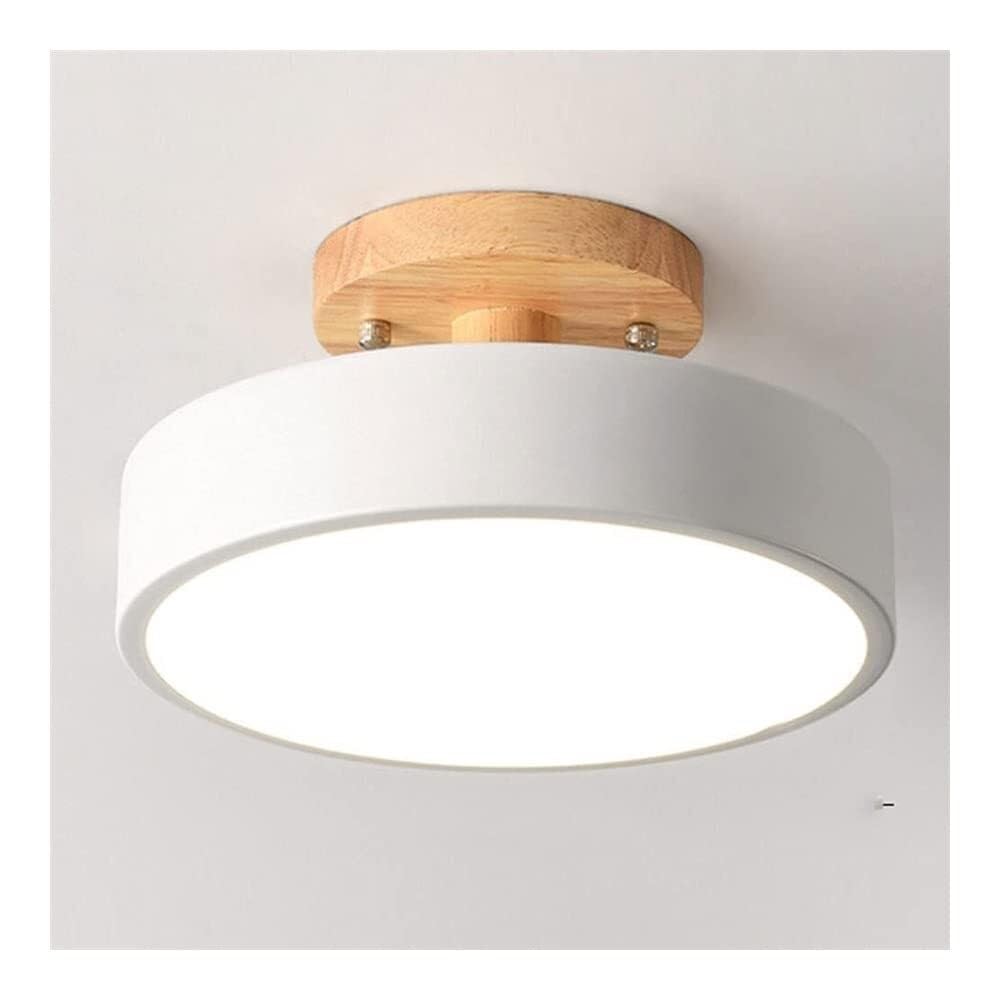 LYMSXAZOU Ceiling Lighting Round Nordic Led Lam Solid Wood Base Light Semi Flush Mount Close to Fixture for Aisle Balcony Kitchen Bedroom Bathroom Cloakroom Corridor(White)
