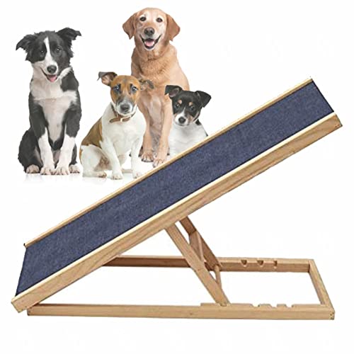 CUSCOY ドッグスロープ 木製 スロープ高さ調節可能 犬用ペット階段 滑り止め付き 大型犬用 60kg 100x40x60cm