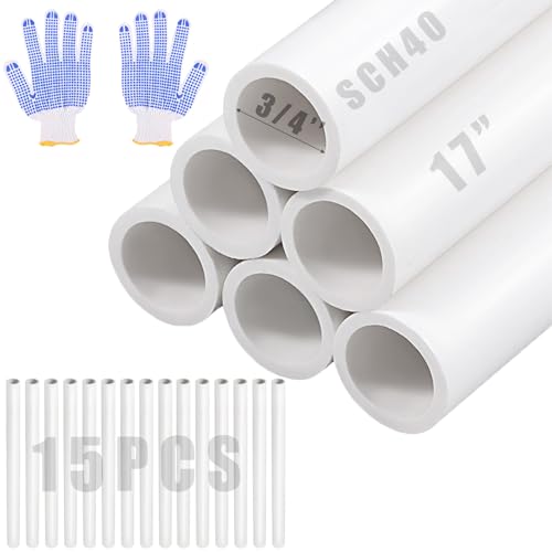 15Pcs 3/4 Inch PVC Pipe 17" (1.41ft) Long SCH40 Plumbing
