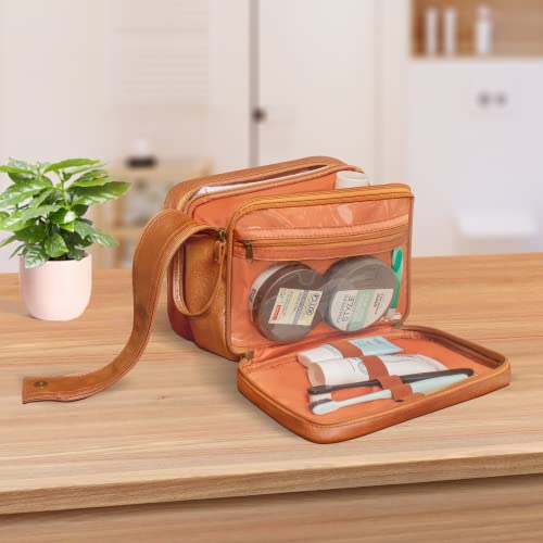 Dot&Dot Necessaire masculina de couro para viagem, Marrom robusto, Large