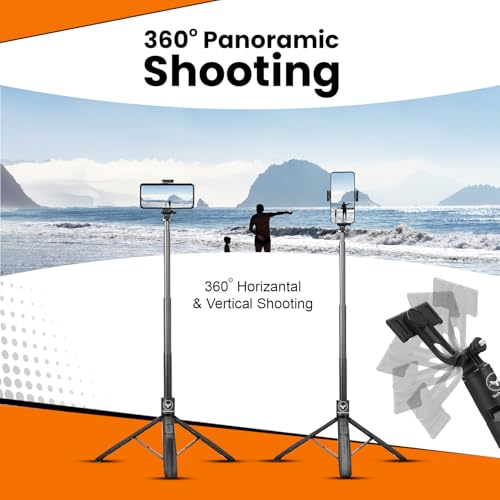 Image of Long Selfie Stick Tripod for Mobile | 62 inch Extendable Aluminum Tripod Stand with Bluetooth Remote | 360 Rotation | Vlogging for iPhone & Android | Travel Selfie Stick | Ring Light Mount