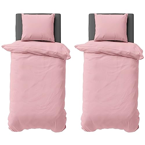 Visaggio Bettwäsche 135x200 cm Mikrofaser Uni Einfarbig 4 teilige Bettbezug Set mit Reißverschluss Rosa