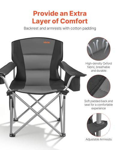 Image of VEVOR Oversized Camping Folding Chair, Portable Heavy Duty Outdoor Quad Lumbar Back Padded with Side Pockets, Cup Holder and Cooler Bag for Beach, Lawn, Picnic, Fishing, Backpacking, 2 Pack