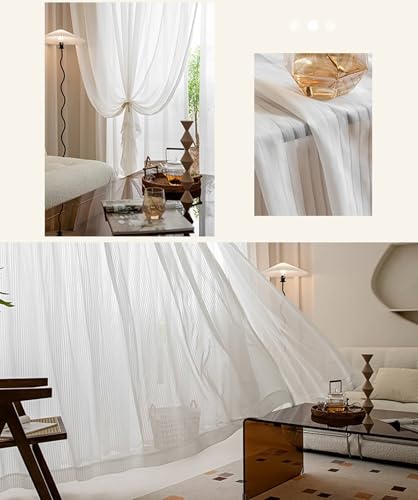 Rideaux transparents fins en polyester de qualité supérieure rayé - 7