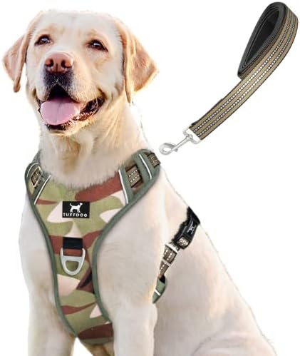 TUFFDOG Easy-Fit Dog Harness Medium - Fast Release Neck Clip, Premium Padded Reflective No Pull Harness with Control Handle, Adjustable Step-in Dog Vest Plus Free Matching Lead (M, Vivid Violet)
