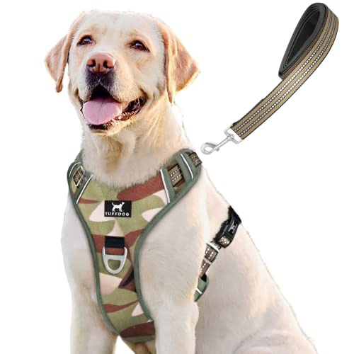 TUFFDOG Easy-Fit Dog Harness Large, Fast Release Neck Clip, Premium Padded Reflective No Pull Harness with Control Handle