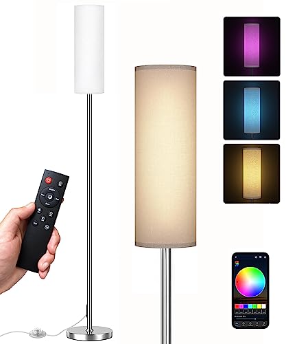 Floor Lamp for Living Room Bedroom with Remote, Modern LED Floor Lamp with Two Adjustment Modes of Reading and Colorful,Standing Lamp Tall Lamp with White,9W Bulb Included(Brushed Nickel)