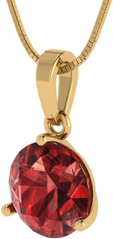 Clara Pucci 14K Yellow Gold Plated Solitaire 18" Box-Chain Necklace - Sterling Silver 2ct Round Cut Garnet Pendant - Image 2