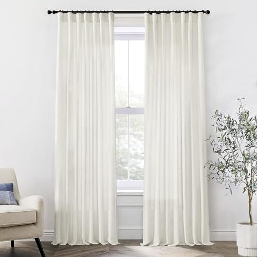 Image of XTMYI 105 Inch Curtains 2 Panels Set Custom Length Back Tab Linen Window Sheer Curtain Drapes for Living Room Bedroom,50x105 in Long,Cream(Ivory /Off White)