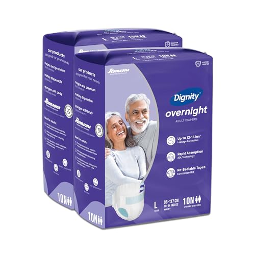 Image of DIGNITY Overnight Tape Style Adult Diapers - L (20 Pieces) With Wetness Indicator and Leakage Protection Upto 12-16 Hrs.