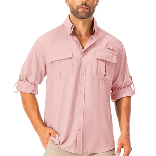 Asfixiado Hemd Herren Safari UPF50+ UV Schutz Wanderhemd Herren Langarm Funktionshemd Outdoorhemd Atmungsaktiv Schnelltrocknend Casual Button Down Shirts