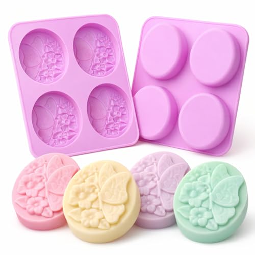 2Pack Flower Soap Molds Butterfly Silicone Mold Flower Butterfly Handmade Soap Mould Flowers Silicone Molds Candle Mold for Wax Soap Candle Lotion Bath Bombs Resin Ice Cube Cake Chocolate Candy Pastry