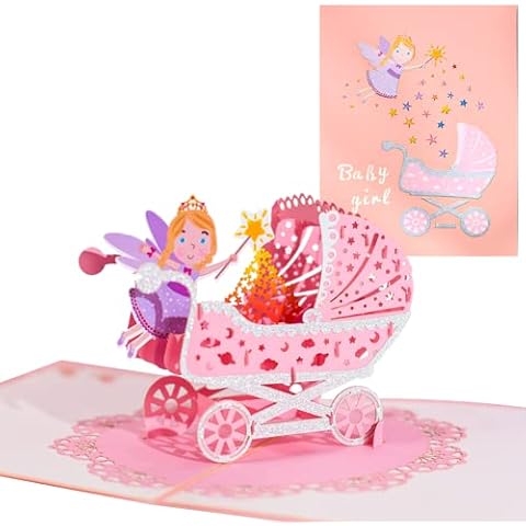 Magic Ants New Baby Greeting Card, Newborn Baby Pop Up Card for Baby Shower, New Birthday, First Birthday Card for Girls, Pink, 3D Pram Card Cover
