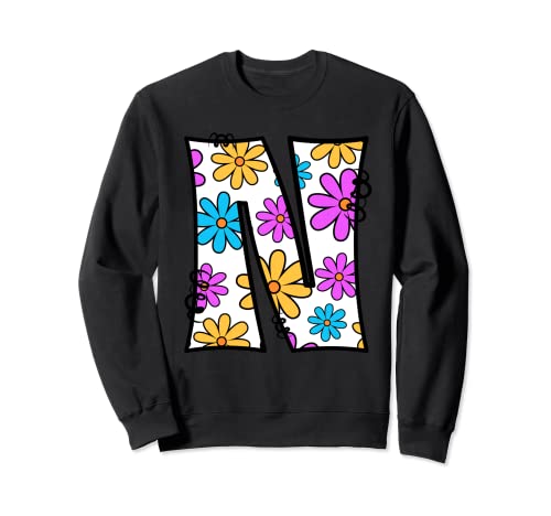 Retro Groovy Daisy inicial N letra monograma nombre floral Y2K Sudadera