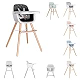 Kikkaboo, trona 2 en 1 Woody, trona, mesa ajustable, cinturón, color:negro