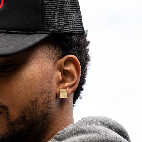 Large 14K Yellow Gold Plated 925 Sterling Silver Mens Canary Yellow 5A Cz Cubic Zirconia Hypoallergenic Big Square Flat Screen Iced Hip Hop Micro Pave Ice Out Stud 14mm Screw Back Earrings For Men4