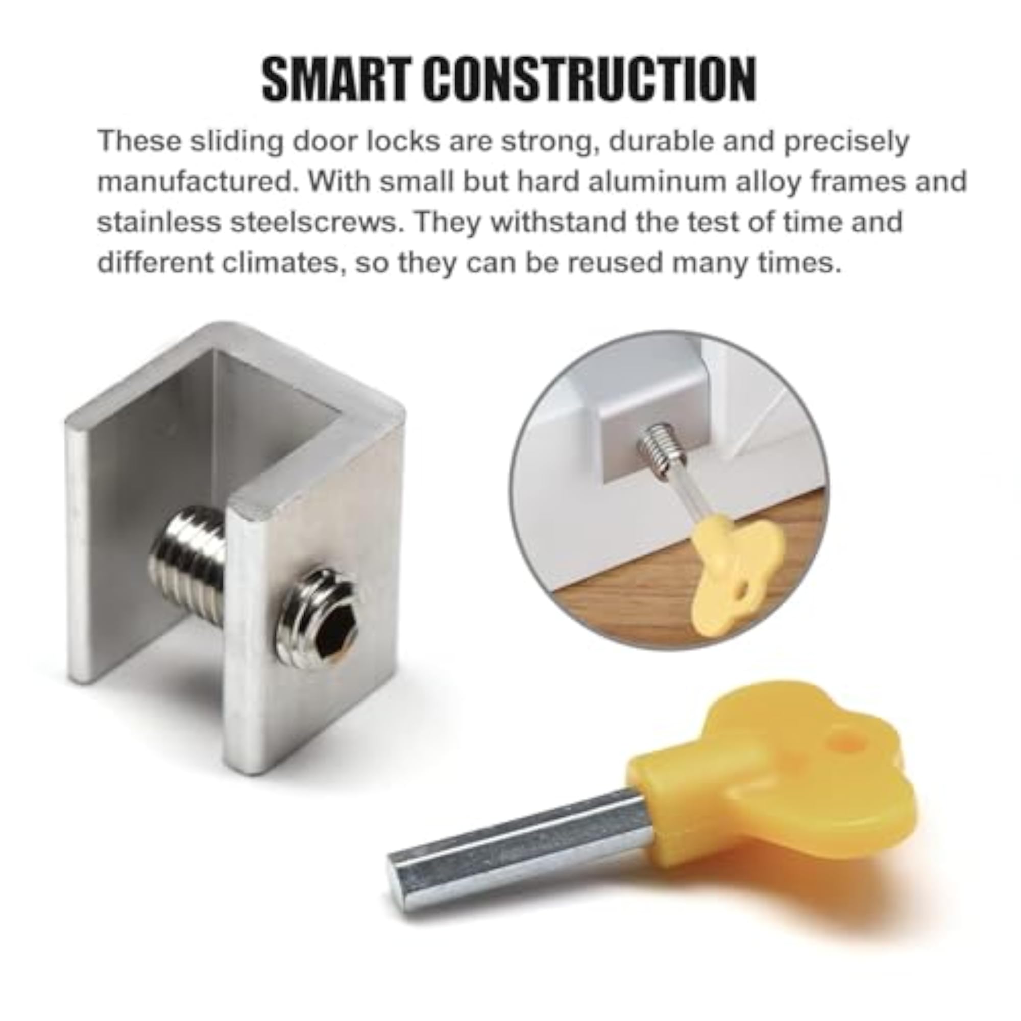 Window Sliding Lock Clamp, Adjustable Anti-Theft Lock with Key