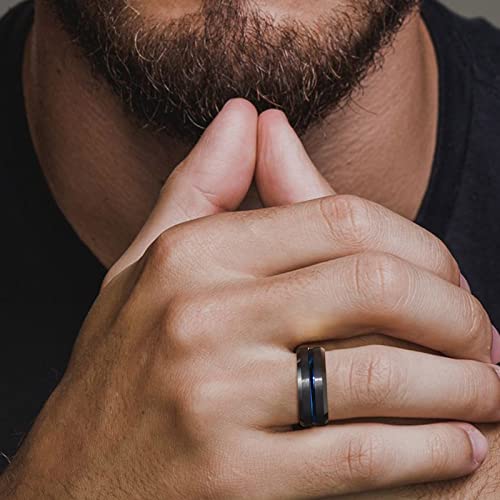 Anel de compromisso masculino de carboneto de tungstênio fosco com acabamento fosco e ranhura preta