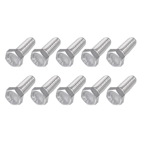 Image of METALLIXITY Hex Head Bolts (3 /8-16 x 1) 10Pcs, 304 Stainless Steel 18-8, Fully Threaded, External Hex Drive, Plain Finish, Hex Head Screw Bolt, Silver