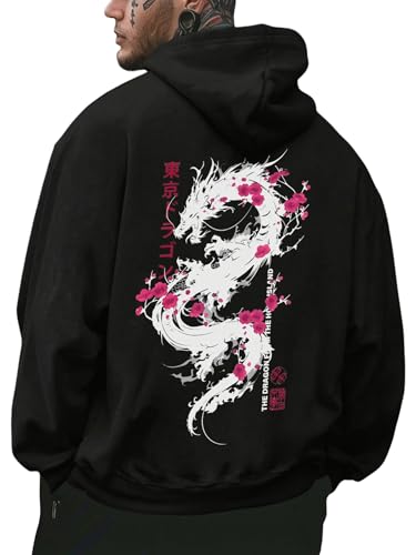 RoseSeek Mens Vintage Graphic Car Hoodies Long Sleeve Thermal Drawstring Hooded Sweatshirts Fall Pullovers Print Black Medium
