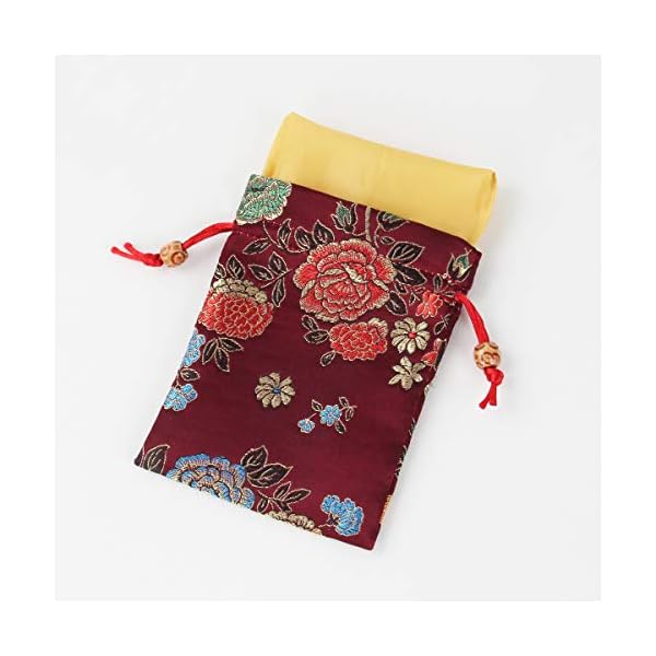 kilofly 14pc Silk Brocade Jewelry Pouch Double Layer Drawstring Coin Gift Bag - Image 6