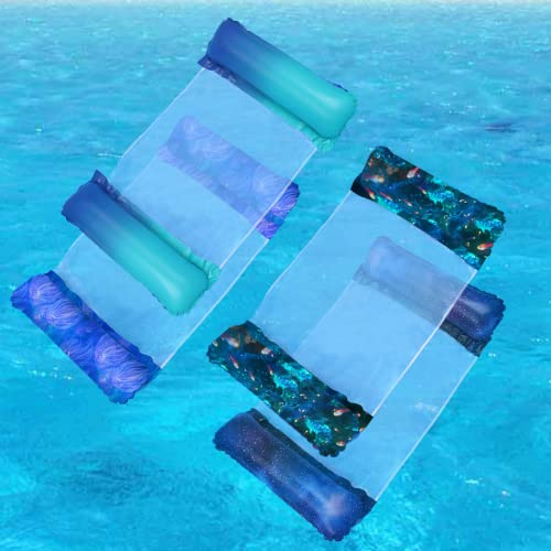 4 Pack Inflatable Pool Floats Adult Size Water Hammock, Pandorastar Multipurpose 4-In-1 Pool Floaties Lounge Chair Saddle Drifter Vacation Fun Water Rafts Toys For Swimming Pool Lake River Beach #TOP1