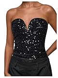 SweatyRocks Women's Sequin Tube Tops Sparkly Open Back Strapless Going Out Party Club Top Black Small
