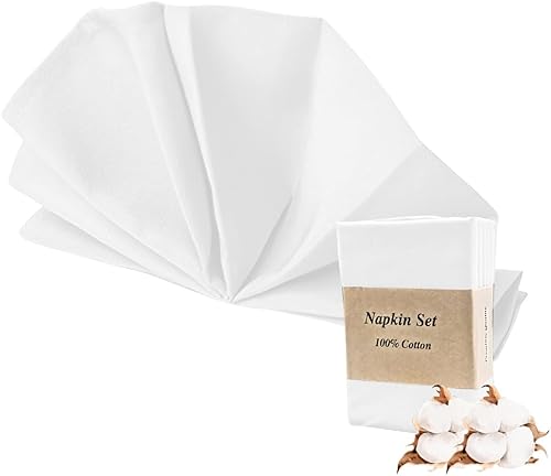 Juego de 6 servilletas de cena de 12 x 12 pulgadas, hechas de tela de algodón satinado para mesa de cocina, restaurante, vacaciones, color blanco
