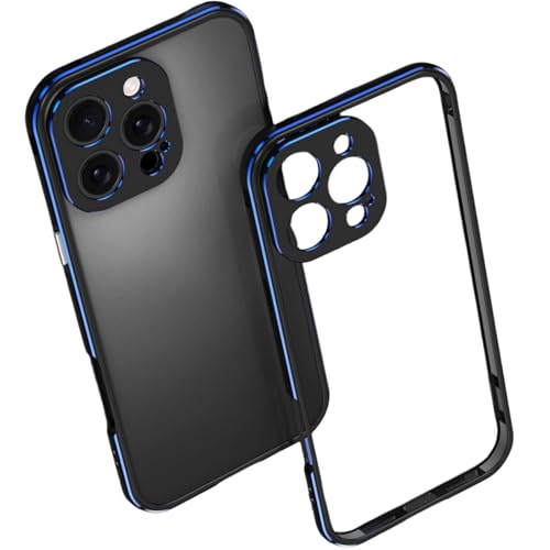 �y�A���~�������^���o���p�[�E�l�W�Œ�ziPhone 16 �p �P�[�X �w�ʂȂ� �t���[���^ �J���������Y�ی� �O�ʃt�`���݌v �����J�b�g �Ɨ��{�^�� ���^ �y�� �{�̃f�U�C�����������I�[�v���o�b�N �����t���[�� �X�}�z�J�o�[�A�u���b�N/�u���[