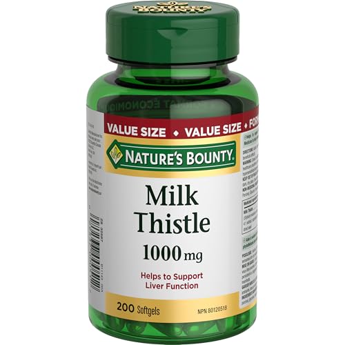 Nature’s Bounty Milk Thistle Pills and Herbal Health Supplement, Helps Supports Liver Function, 1000mg, 200 Softgels, Multi-colored