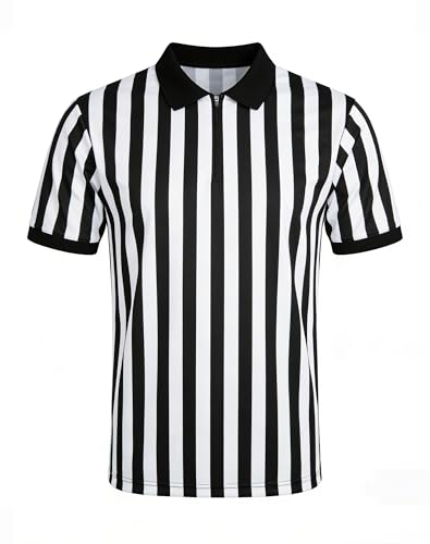 WILLBEFIT Men's Referee Shirt Women Official Football Basketball Zipper Ref Jersey for Halloween Costume Umpire Waitress Uniform XXL