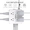 Extensión de 10 pies con múltiples tomas, 8 tomas y 4 puertos USB | Enchufe plano de 10 pies, cable largo, protector contra sobretensiones para hogar, oficina, esencial para dormitorio universitario, certificado ETL, blanco 4