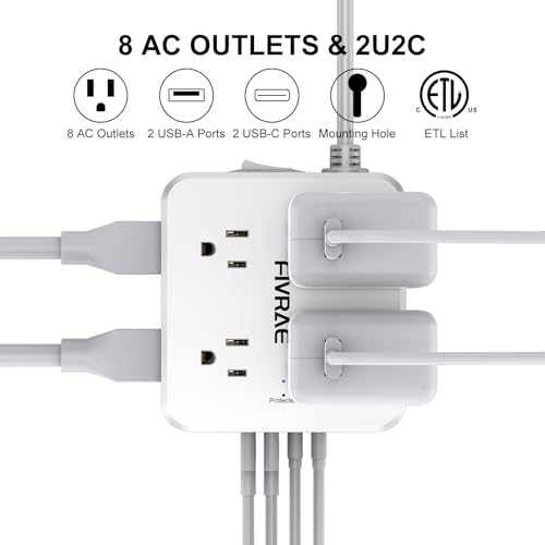 FIVRAE 10Ft Extension Cord with Multiple Outlets, 8 Outlets and 4 USB Ports by FIVRAE - Used condition - Image 2