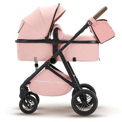 Mluck Premium High-View Baby Stroller, Foldable Pram for Newborn to Toddler, Reversible Seat and Adjustable Handlebar Stroller, Fits Ages 0-3 (Pink)