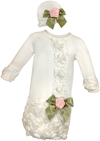 Stephan Baby Girl's Night Out Gown and Cap Set, White, 0-6 Months