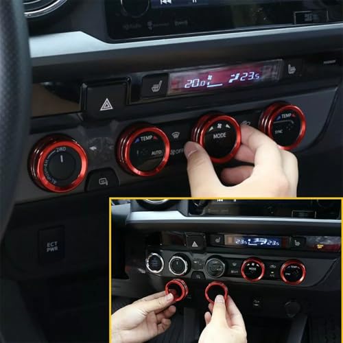 Image of AC knob Cover Trims and AC Vent Inner Rings for Toyota Tacoma Accessories 2016-2023 Interior Air Conditioner Vent Ring Cover Trims Air Conditioner Knob Rings 8pcs-Set (Red)