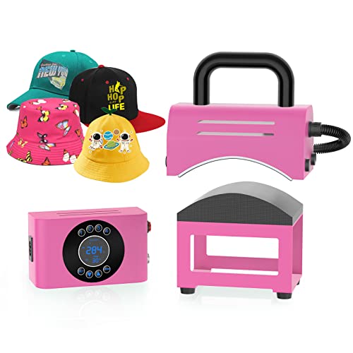 Gymolo Hat Heat Press,Curved Heating Plate And Curved Panel For Easy Press And Fit Of Caps,4 Preset Time And Temperature Settings Small Portable Hat Heat Press Machine For Hats, Wristbands，Bags(Pink) #TOP5