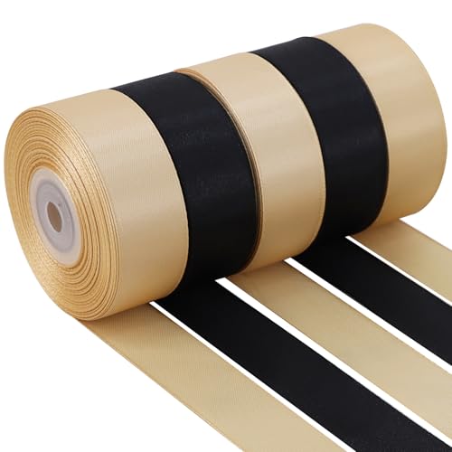 TONIFUL 1 Inch 5 Rolls Black Gold Ribbon Graduation Satin Ribbon for Gifts Wrapping Flower Bouquets Bows Making Crafts Birthday Graduation Leis Christmas Party Decorations(25 Yards/Roll