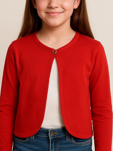 Image of KRYPTIC Kids Girls Regular Length Cotton Shrug - Soft Lightweight Open Front Layer for Stylish Everyday Wear Casual Outfits