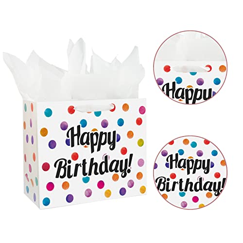 13" Large Happy Birthday Gift Bag With Card And Tissue Papers For Women Men Colorful Dots Design With Handles #TOP2