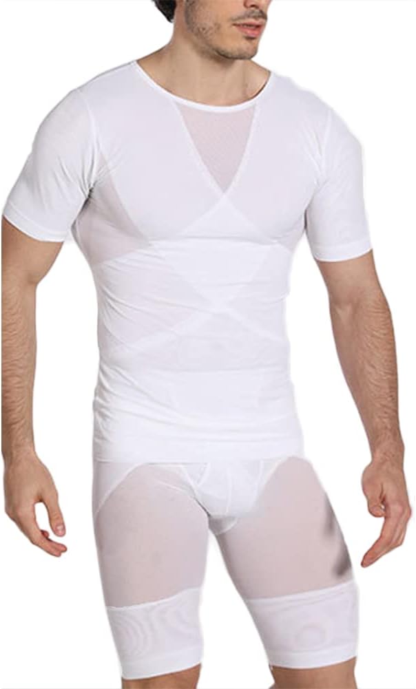 Men Slimming Tummy Body Shaper Abdomen Fat Burning Compression Hide Gynecomastia Undershirt Corset Toning T-Shirt