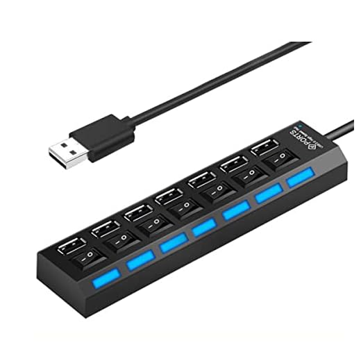Hub USB 2.0 com 7 portas e tecnologia de economia de energia através de interruptores e indicadores LED. (Preto)