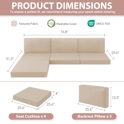 MuaMelop 7-Piece Patio Furniture Cushions Set, Replacement Outdoor Cushions for 4-Seat Patio Sectional, Waterproof & Fade Resistant Deep Seat Cushion for Outdoor Sofa, Beige by MuaMelop - Used condition - Image 2