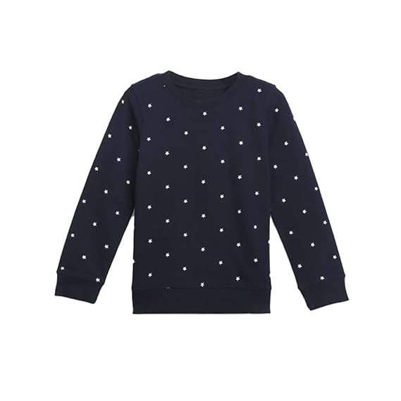 STOP by Shoppers Printed Cotton Round Neck Girls Sweatshirt (A21710GSWT03-P,Navy)