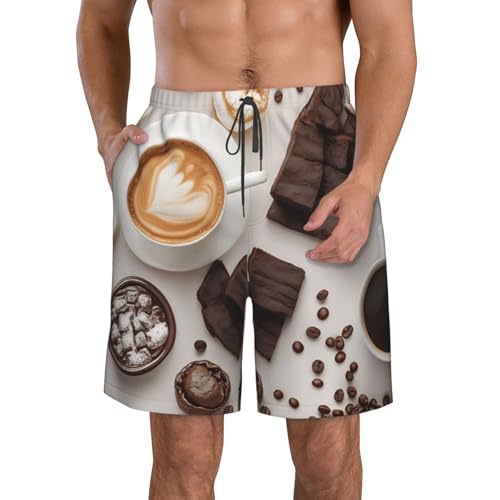 Coffee and Sweets Sugar Print Stylish Men Beach Shorts Lightweight Cozy Swim Trunks Summer Casual Outings Holiday