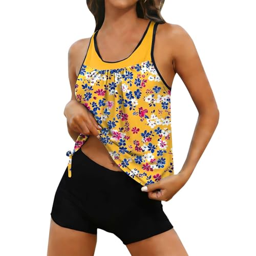 Maillot de bain tankini 2 pièces imprimé floral avec short bleu marine taille S