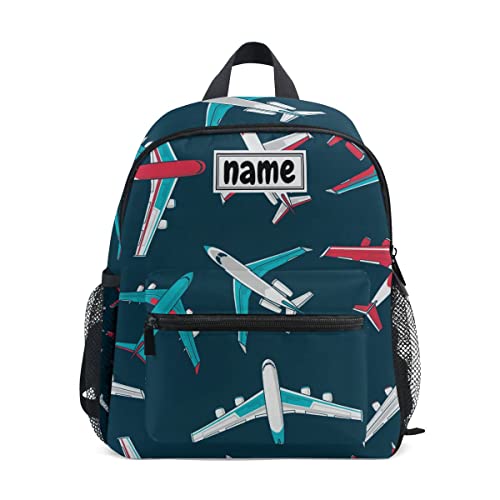 Custom Kid's Name Backpack, Airplanes Pattern Toddler Backpack for Daycare Travel Personalized Name Preschool Bookbag for Boys Girls
