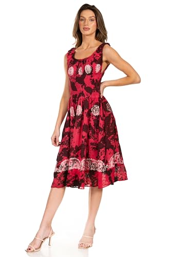 Image of Sakkas Alba Women's Off The Shoulder Smock Ruffle Midi Dress Tie Dye & Embroidery