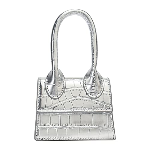 WQU Sac à main pour femme - En cuir synthétique - Sac à bandoulière - Sac à bandoulière élégant - Pour le bureau, l'école, les achats, argenté Cover