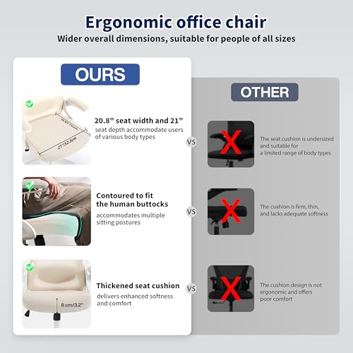 Image of Ergonomic Office Chair, Desk Chair with Adjustable Lumbar Support, Breathable Mesh Comfy Computer Chairs with Flip-up Armrests Executive Task Chair for Adults Home Office (Buff Beige)